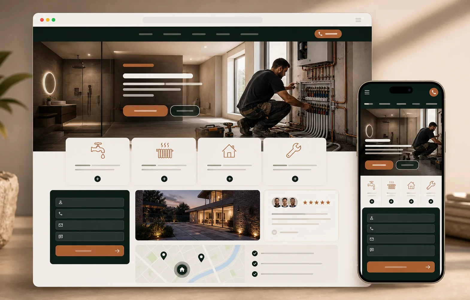 Exemple de site premium Frayor pour un artisan avec page d'accueil, devis, avis et version mobile